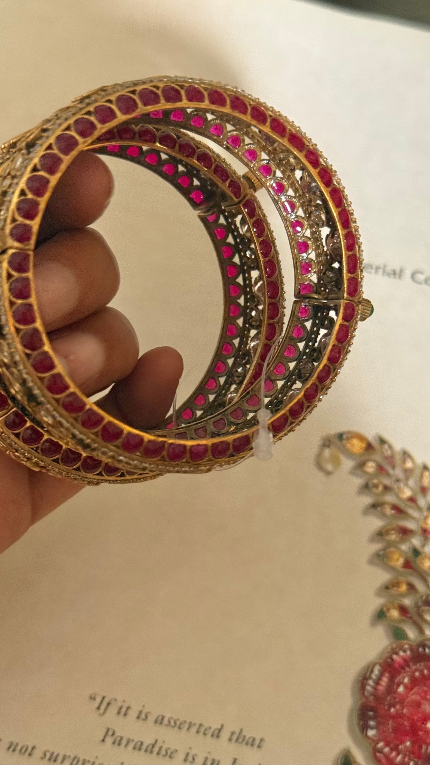 Ruby moissanite polki openable bangle