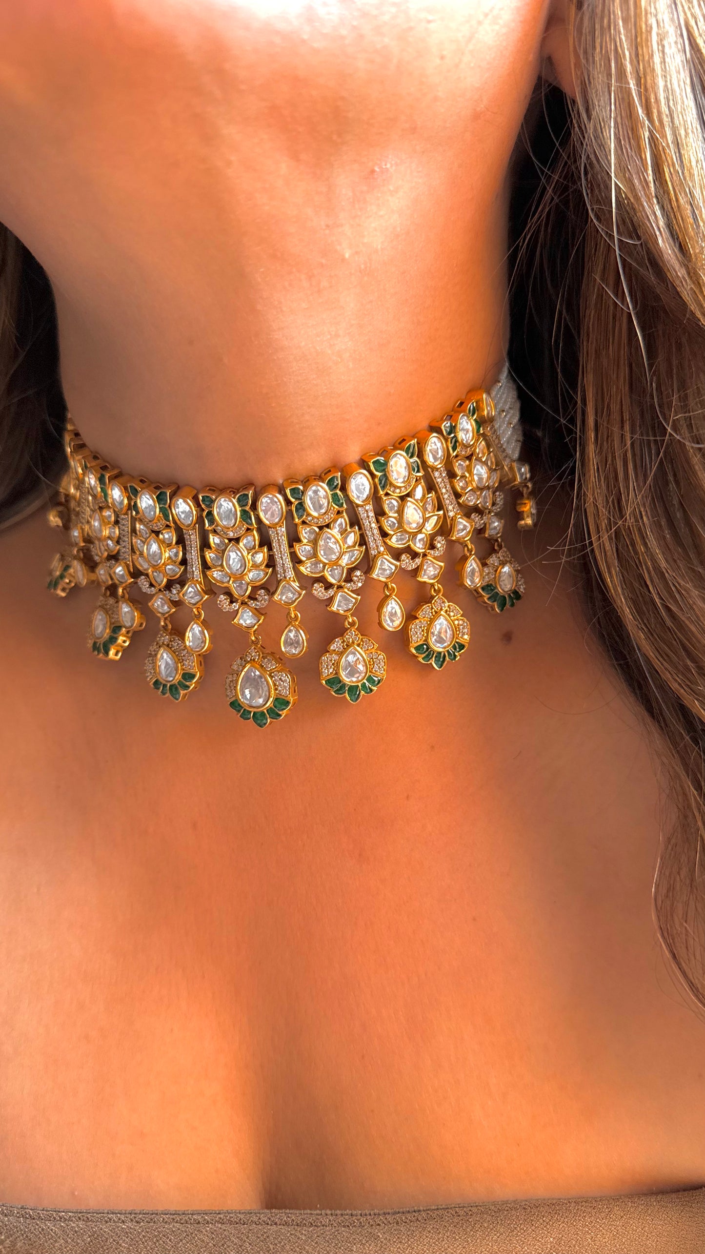 Emerald Takkar work Moissanite Choker Necklace