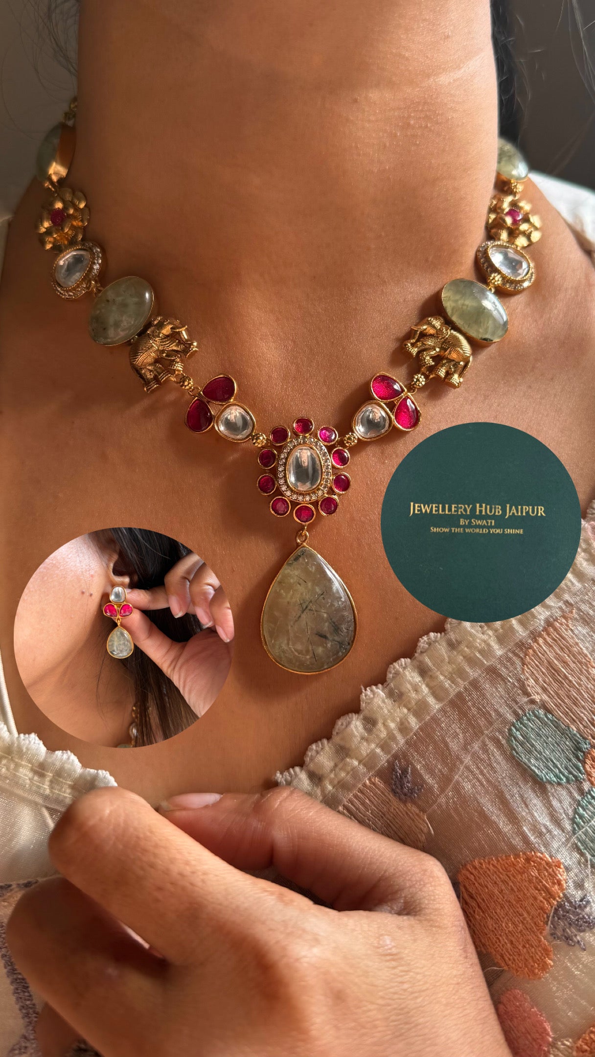 Sage Green rani pink Amrapali Necklace