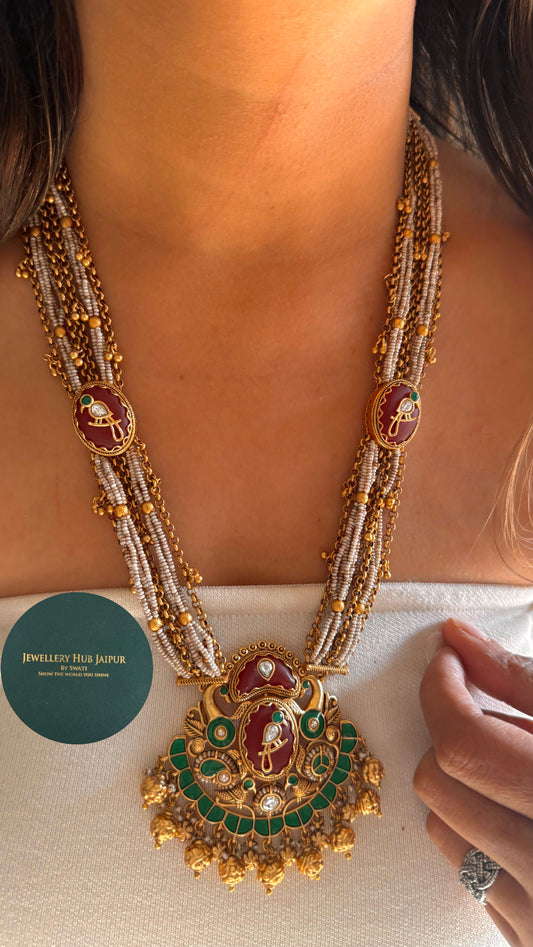 Rajwada ruby & emerald heritage long necklace