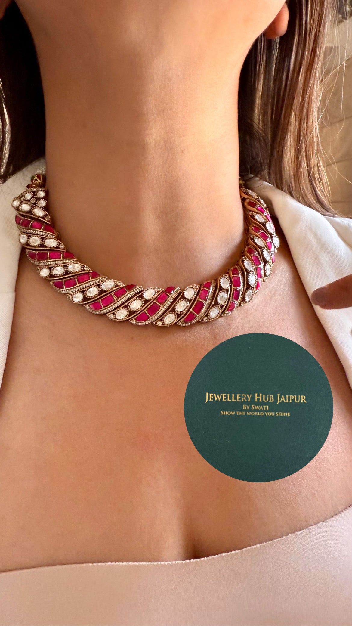 Moissanite rani pink collar necklace set