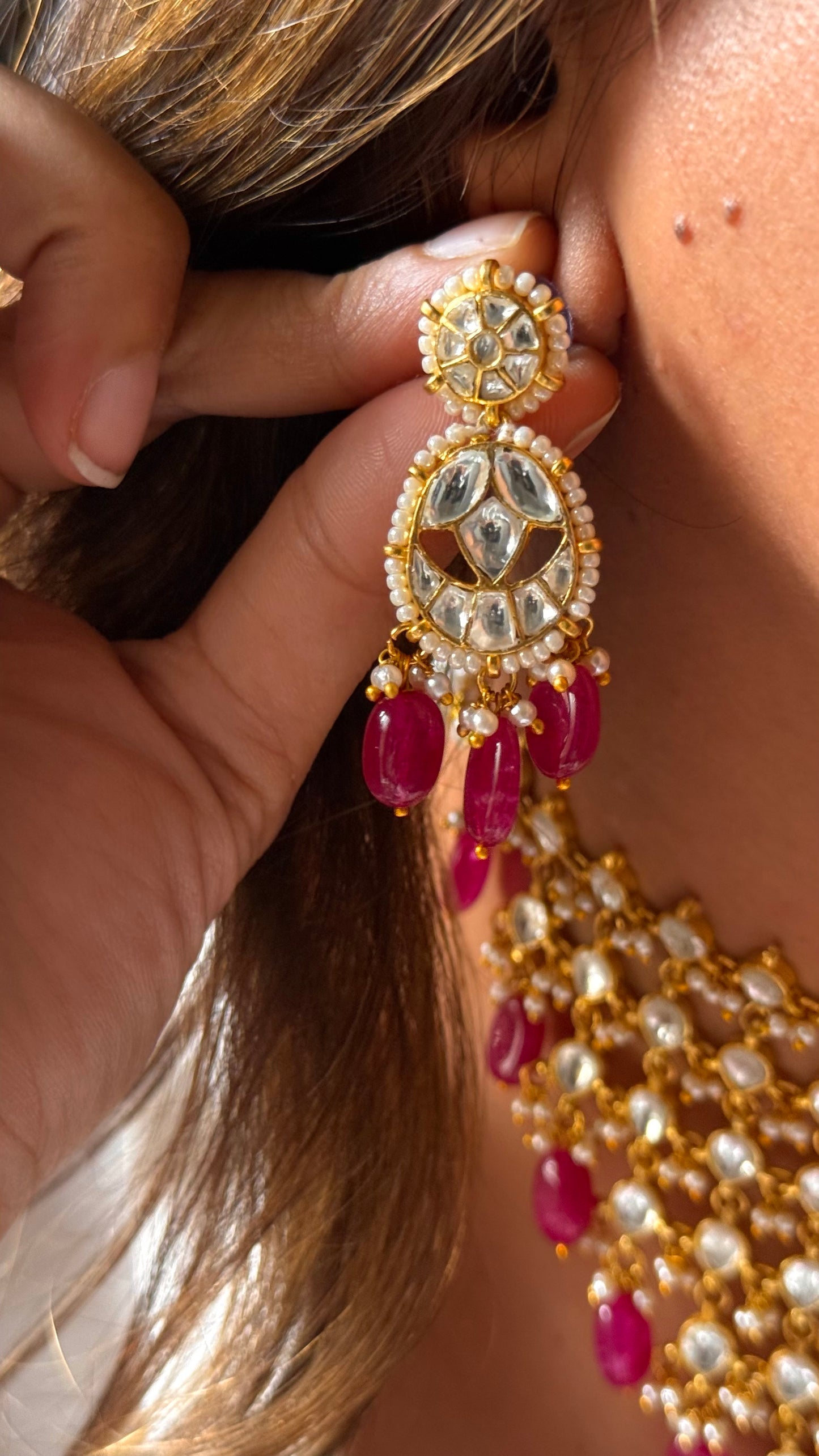 8 layered paachi Kundan ruby strawberry Necklace