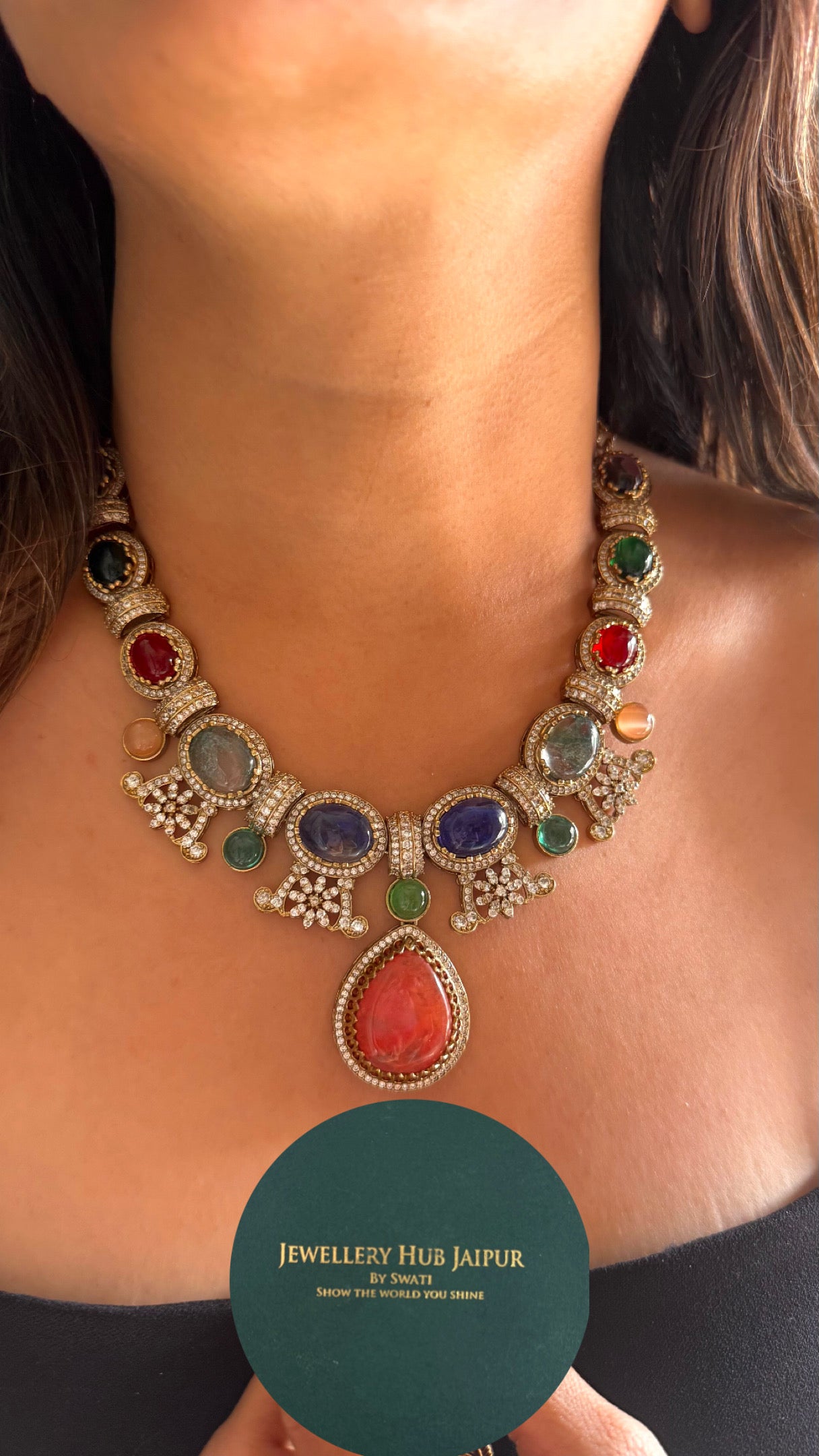 Sabyasachi inspired peach drop shape necklace