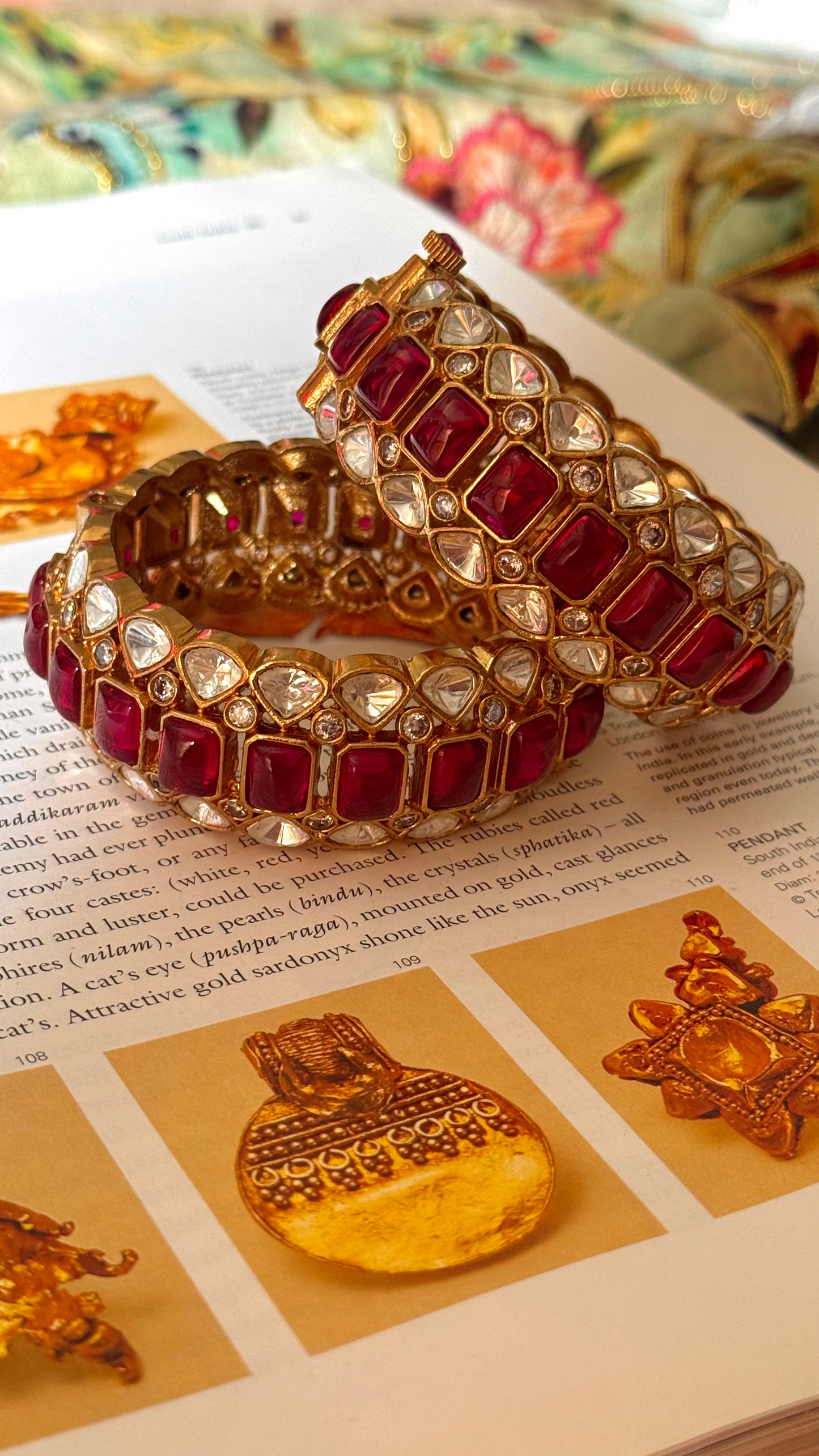 Rani pink ruby with Moissanite polki openable Bangles