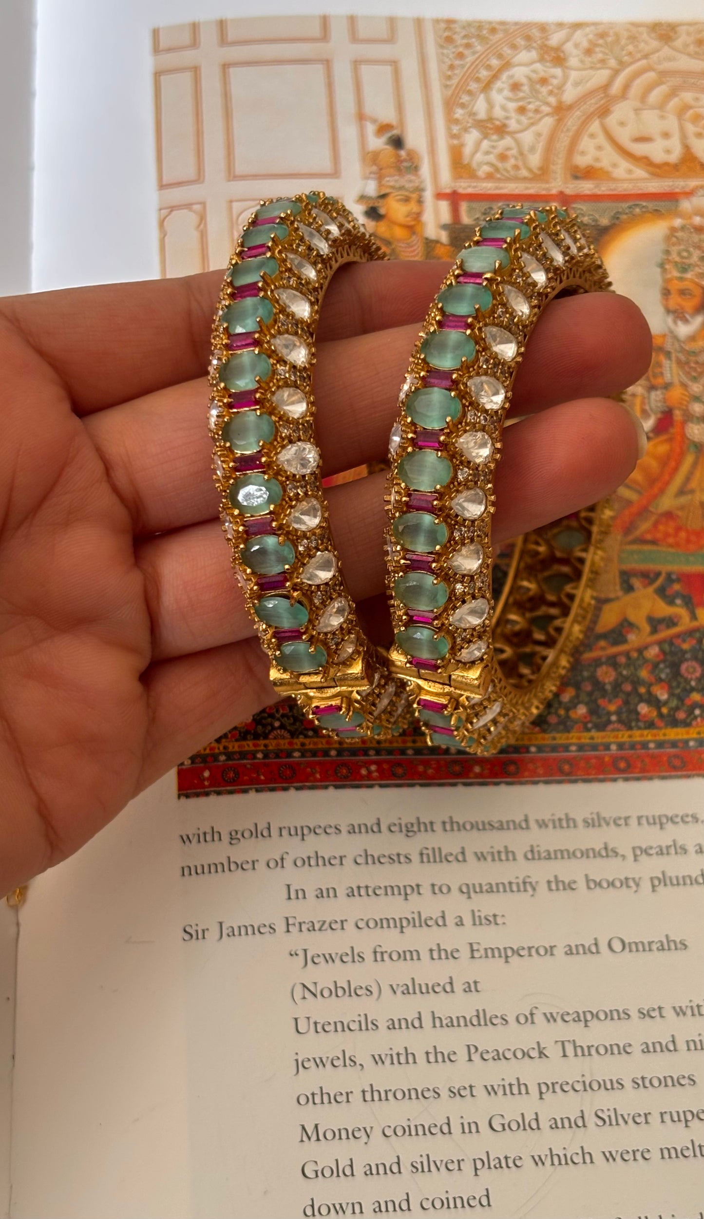 Mint &. Rani pink ruby Moissanite victorian bangles