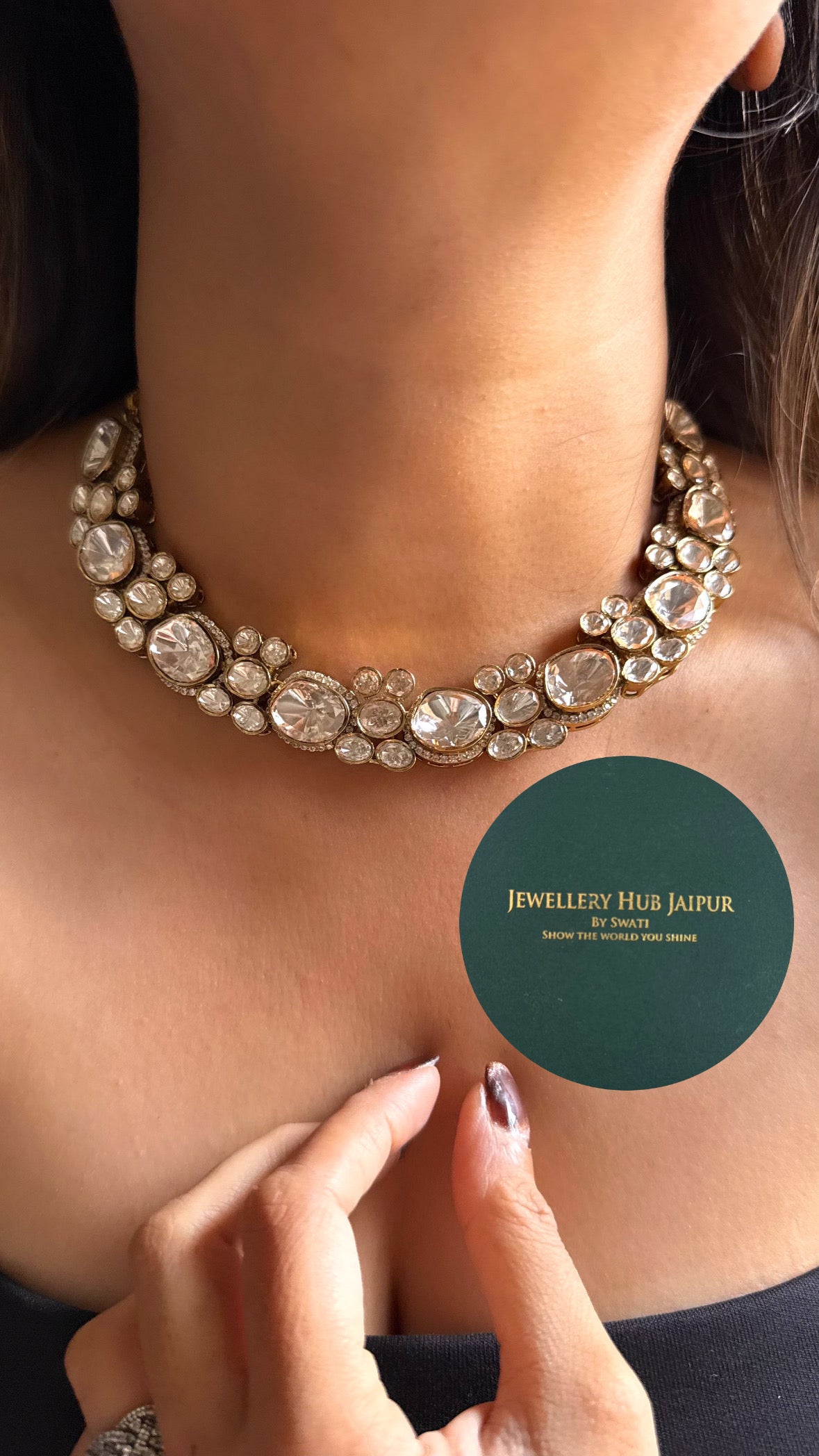 Nandita Moissanite peeli uncut polki floral collar necklace