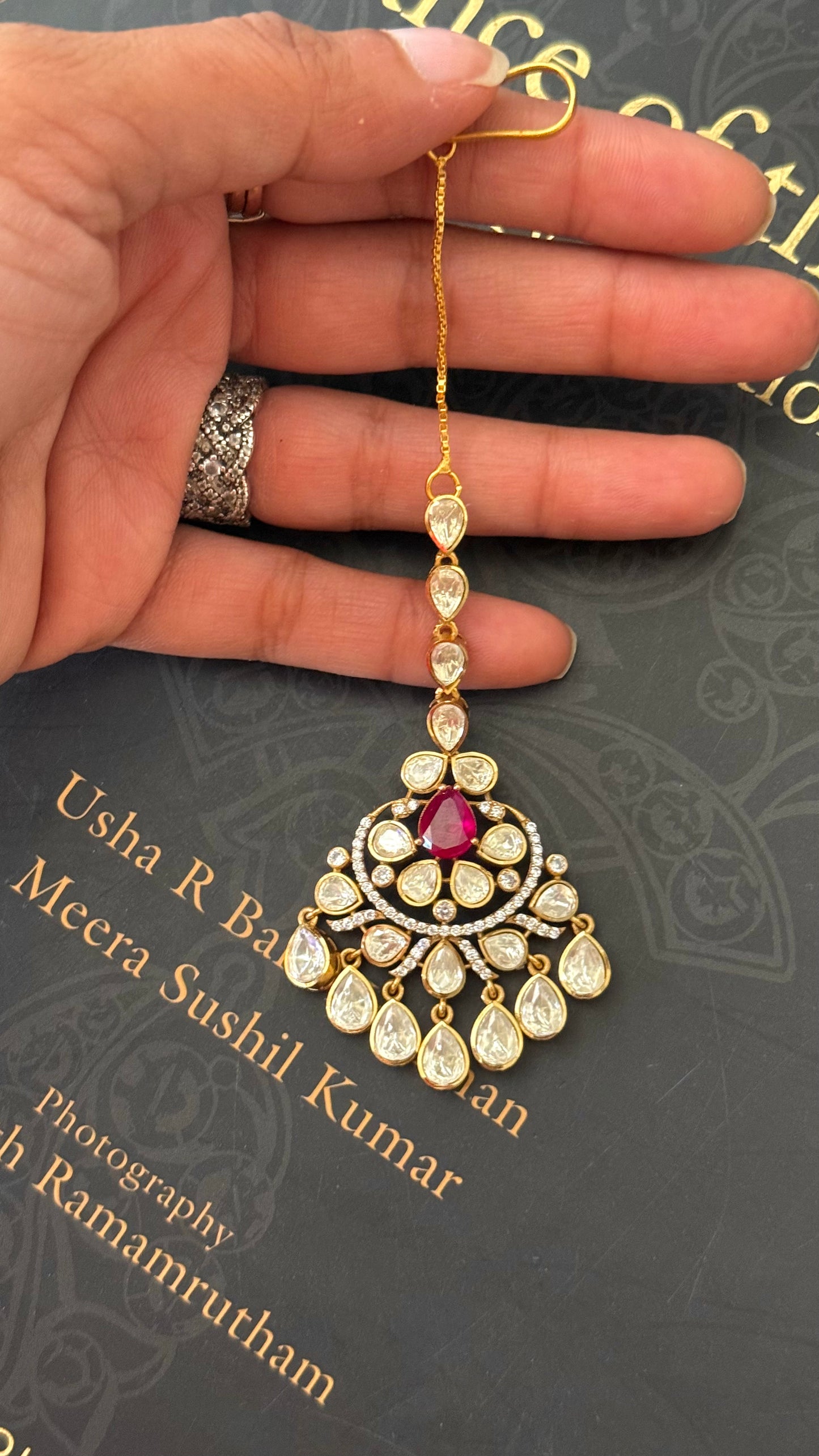 Ruby moissanite peeli polki maangtikka