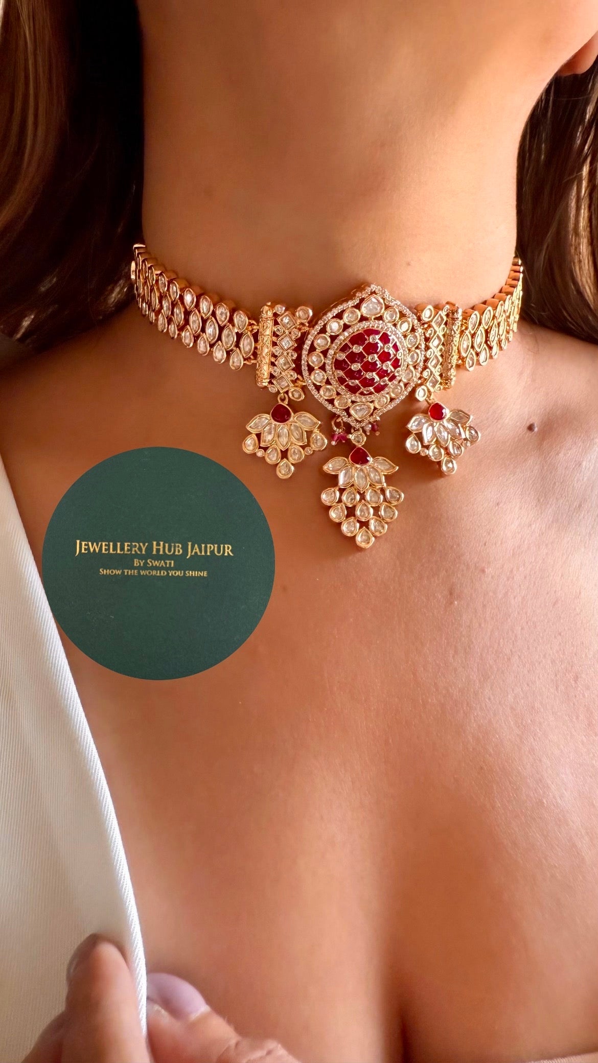 Ruby moissanite polki choker set