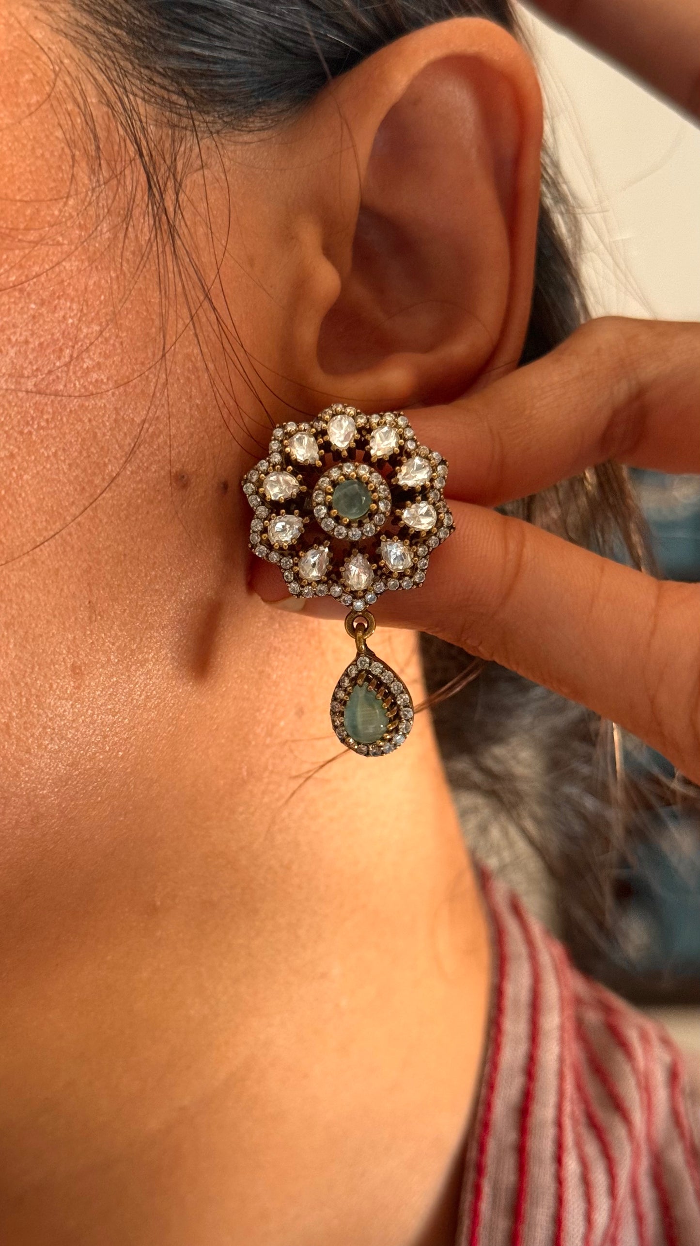 Mint doublet moissanite victorian floral with drop studs
