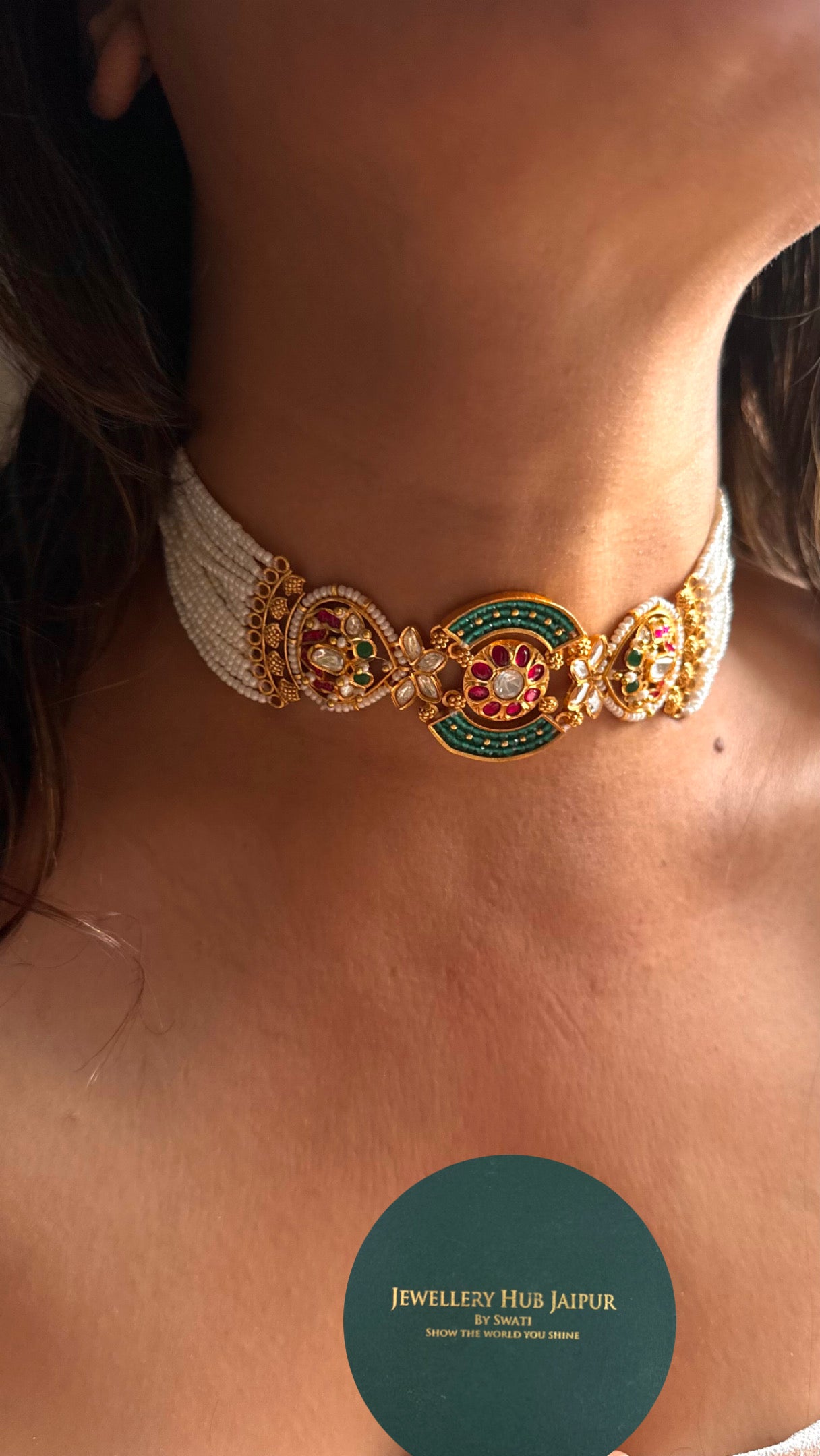 Heritage emerald & rani pink jadau choker