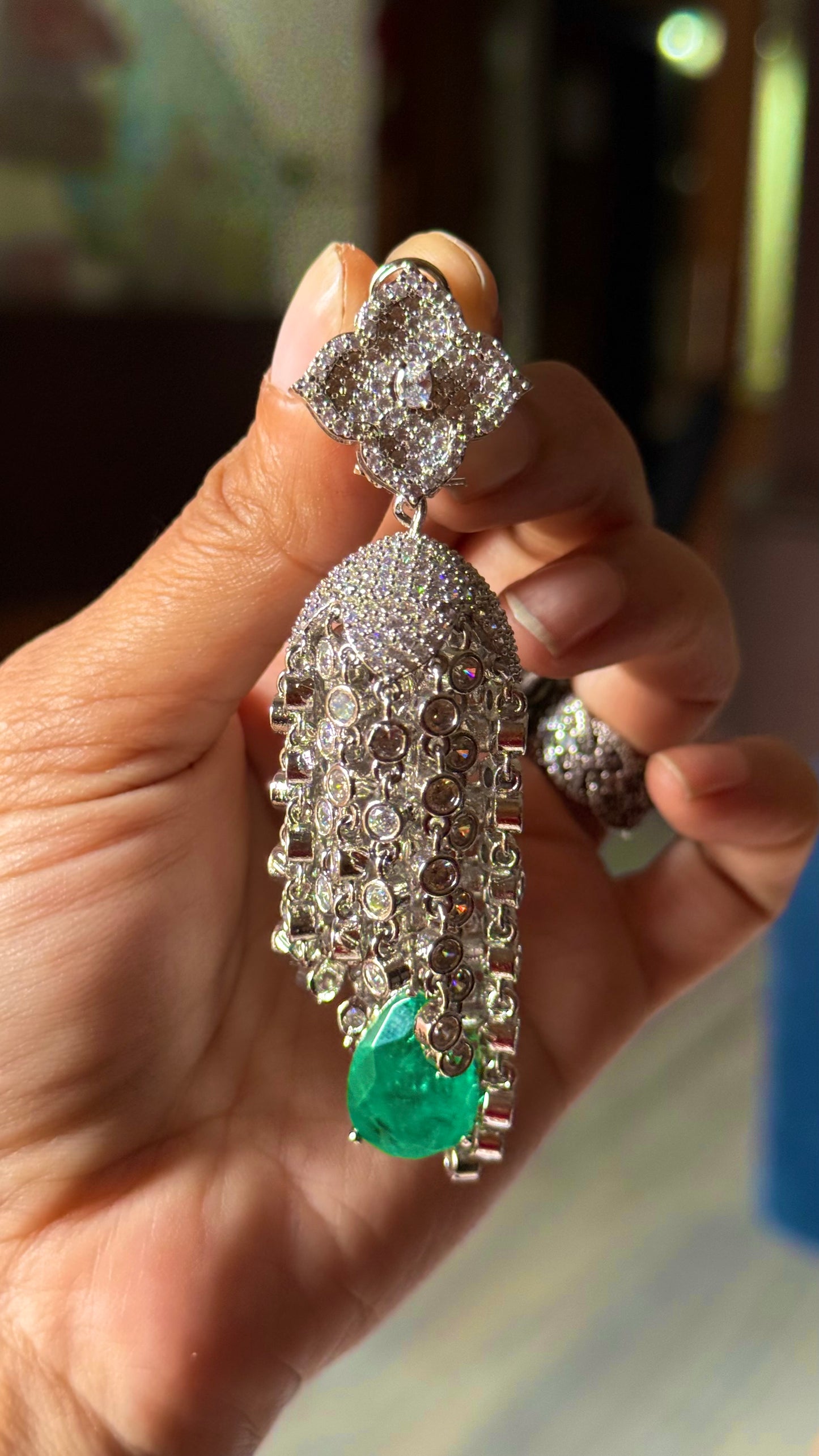 Emerald cz diamond jhumki