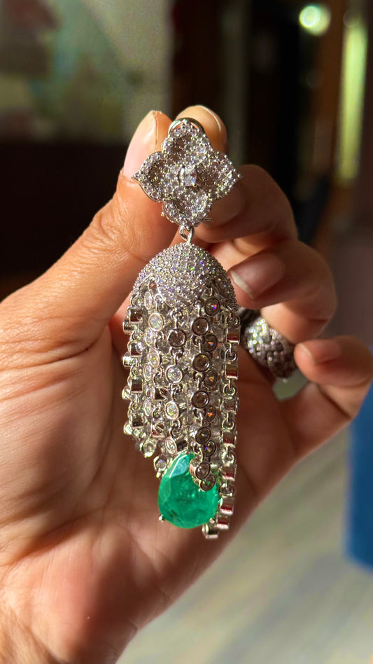 Emerald cz diamond jhumki