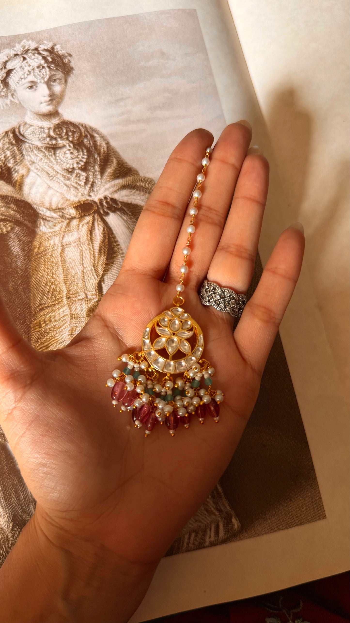 Moissanite lotus heritage maangtika