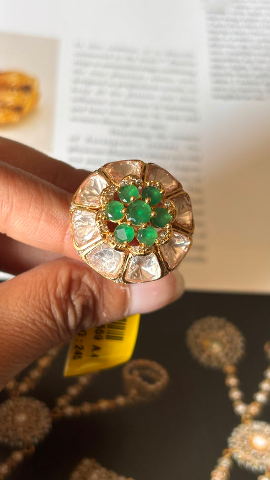 Emerald doublet stone polki Ring