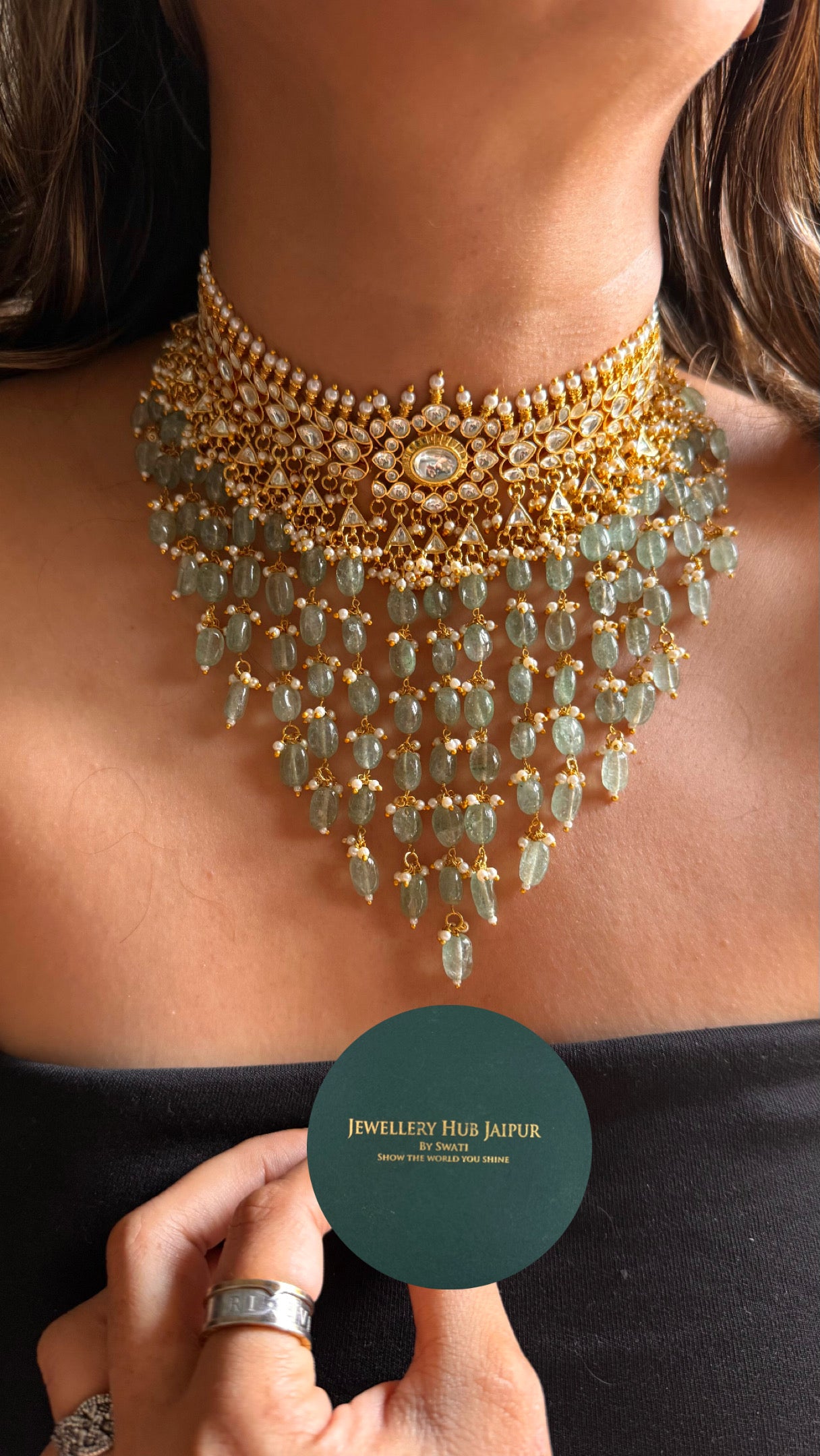 Paachi kundan sunheri swarn kanthi Necklace