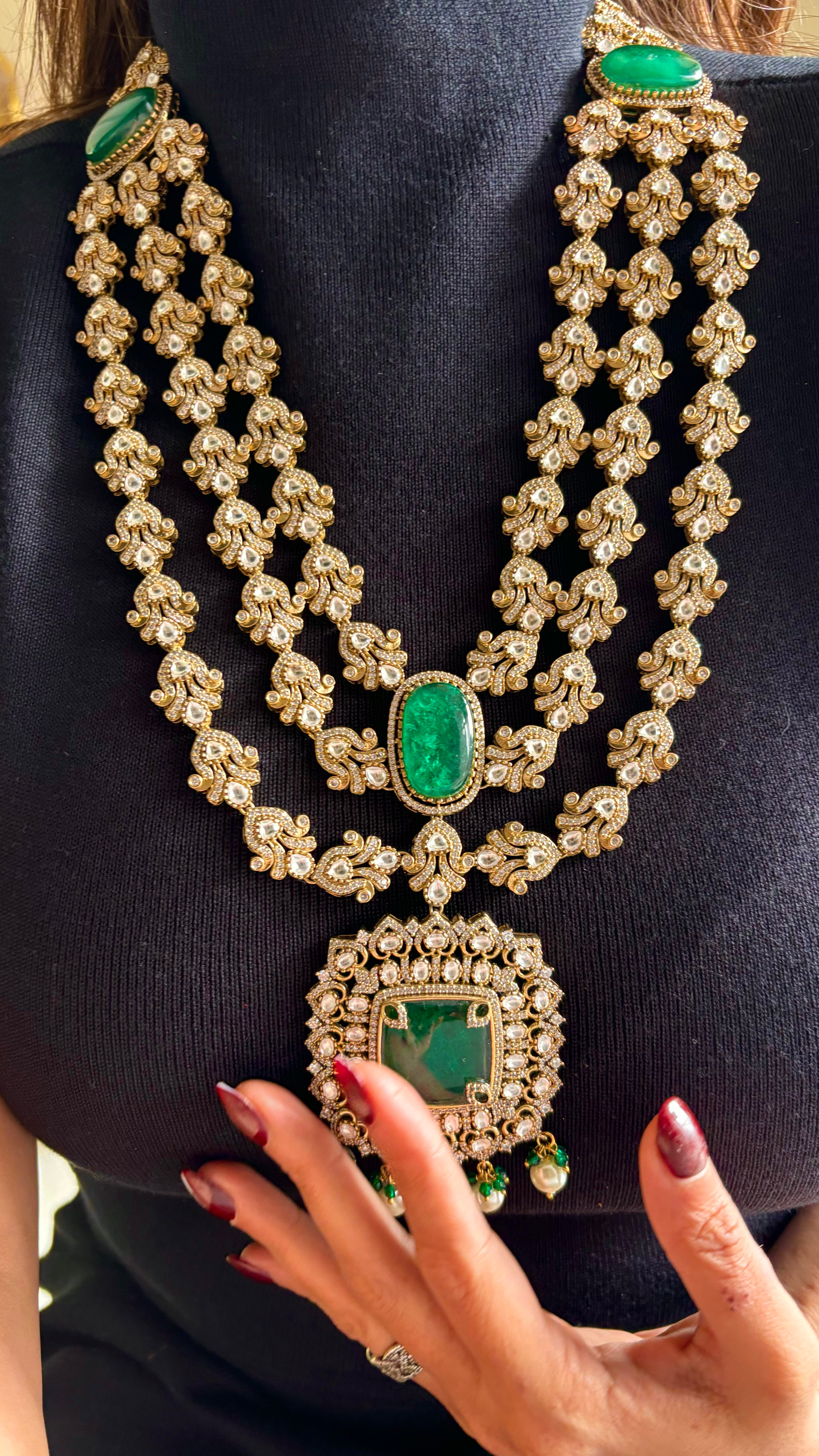 Emerald polki triple line rani haar