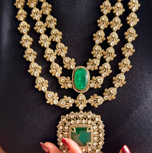 Emerald polki triple line rani haar