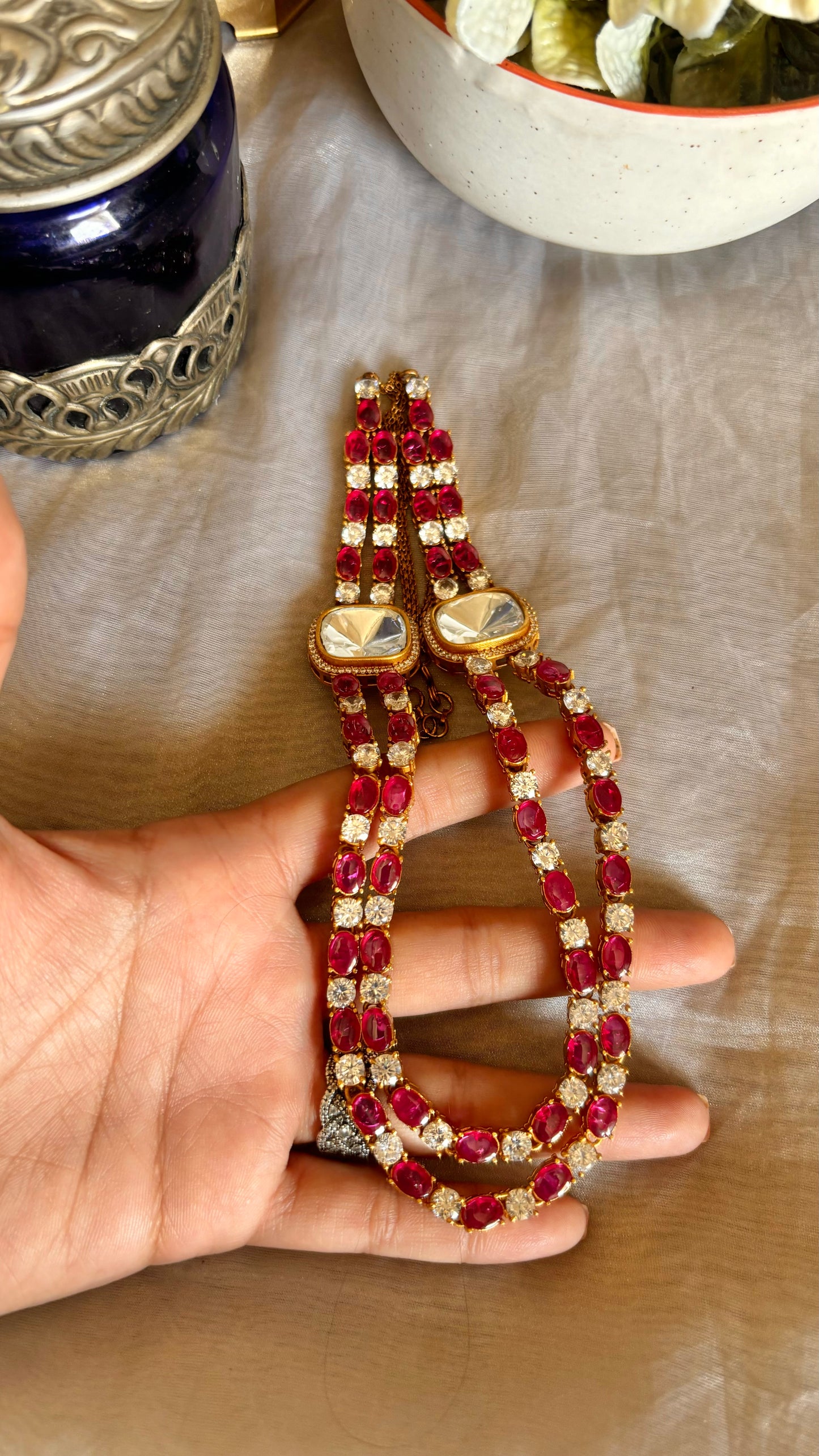 Damyanti Ruby polki necklace with earrings