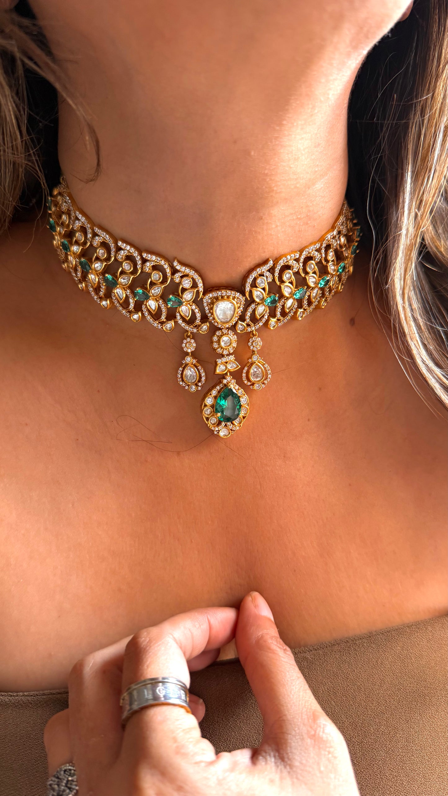 Bridal Asia inspired emerald designer necklace