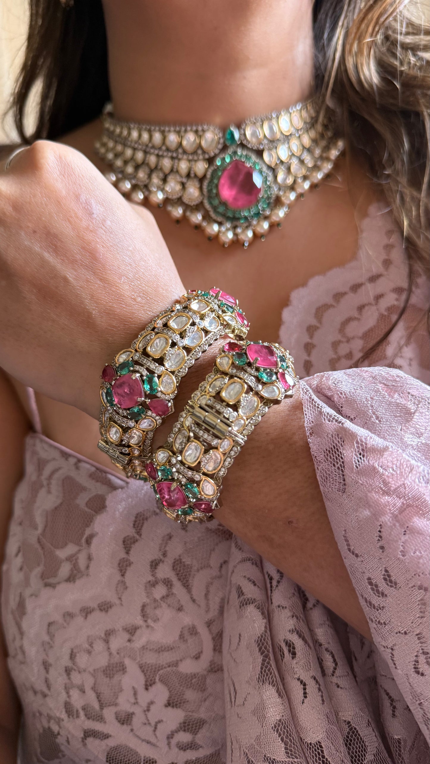Turquoise & Mauve vintage polki bangles