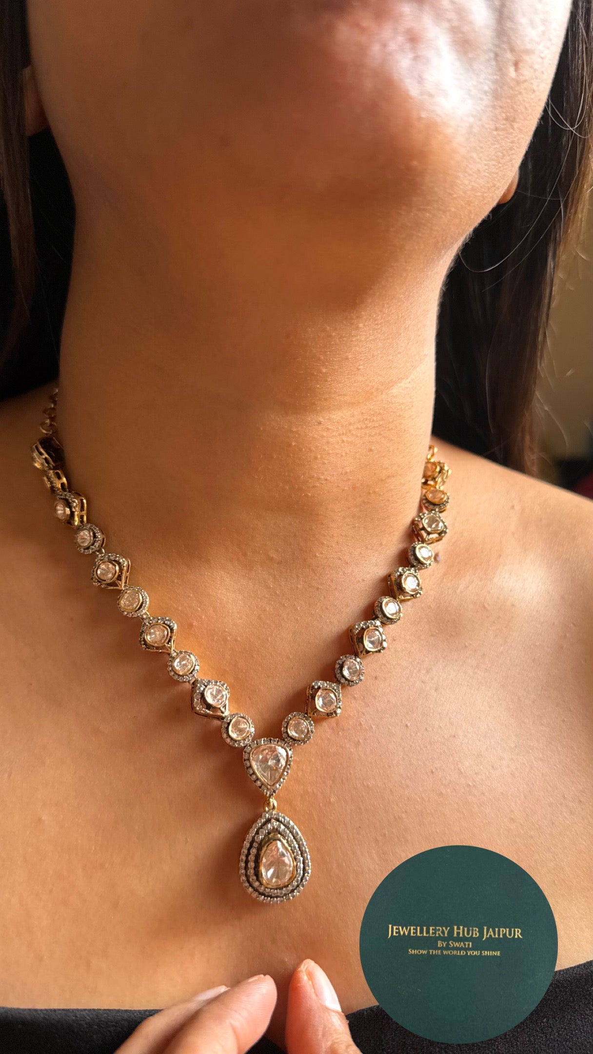 Real moissanite peeli polki collar minimalist Necklace