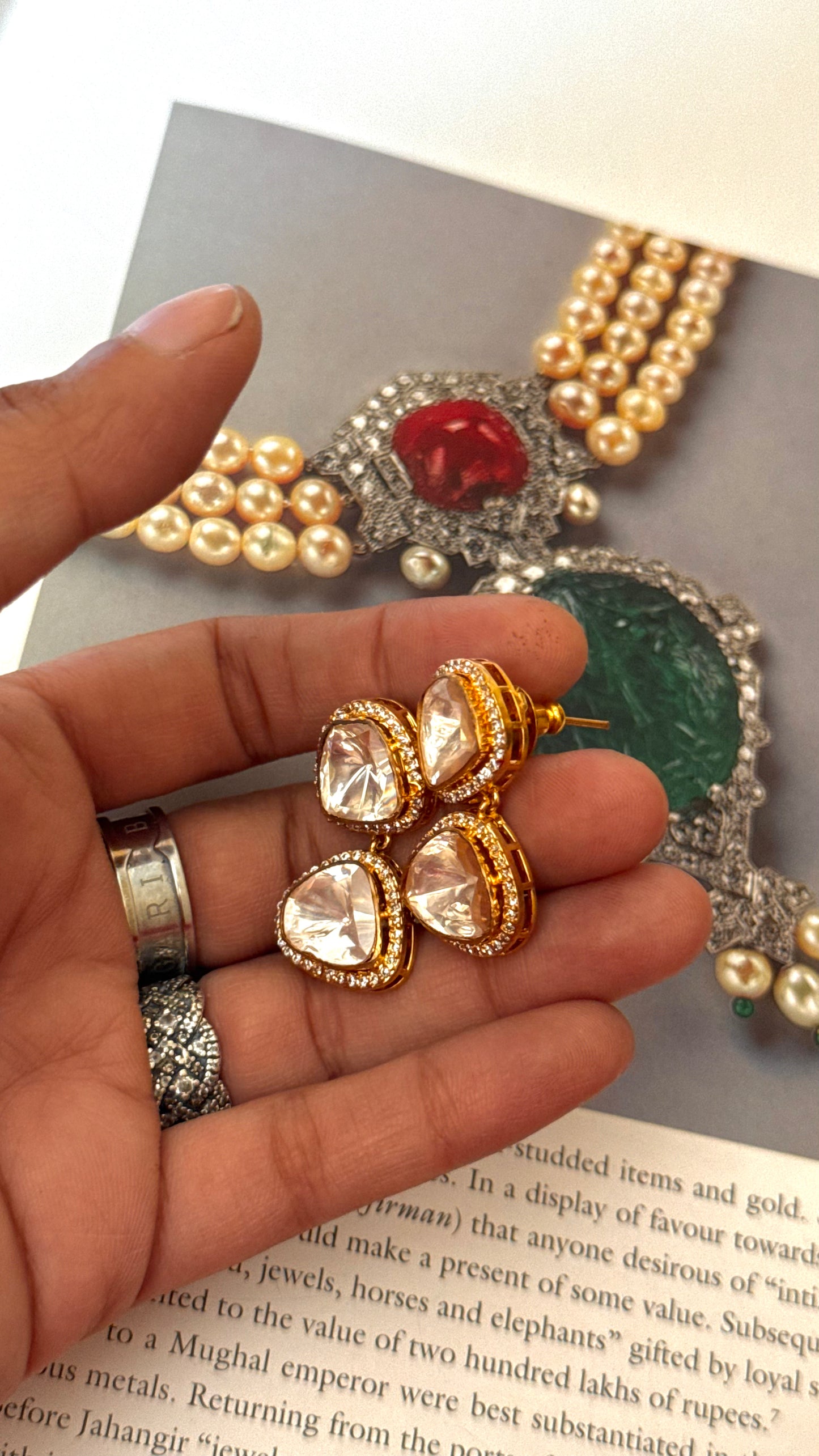 Dual uncut polki earrings