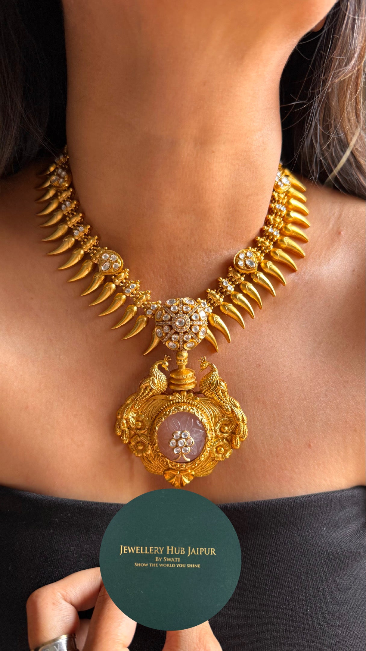 Swarna mayur kundan rose quartz amrapali Necklace