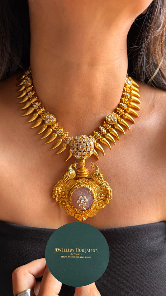 Swarna mayur kundan rose quartz amrapali Necklace