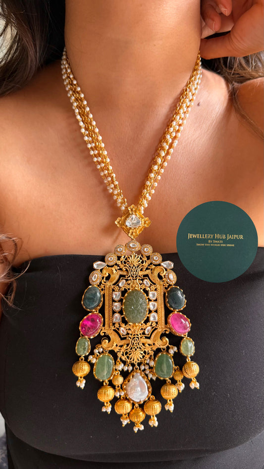 Swarn multicoloured stone carving Rani Haar necklace
