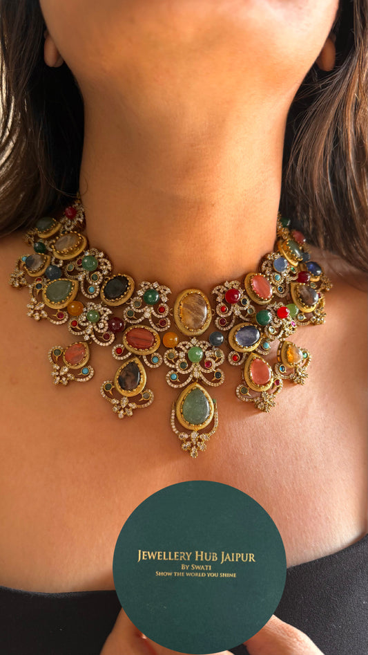 Sabyasachi inspired mint & peach cocktail necklace