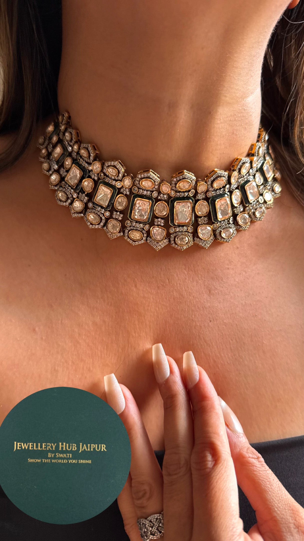 Real moissanite peeli polki vintage Necklace