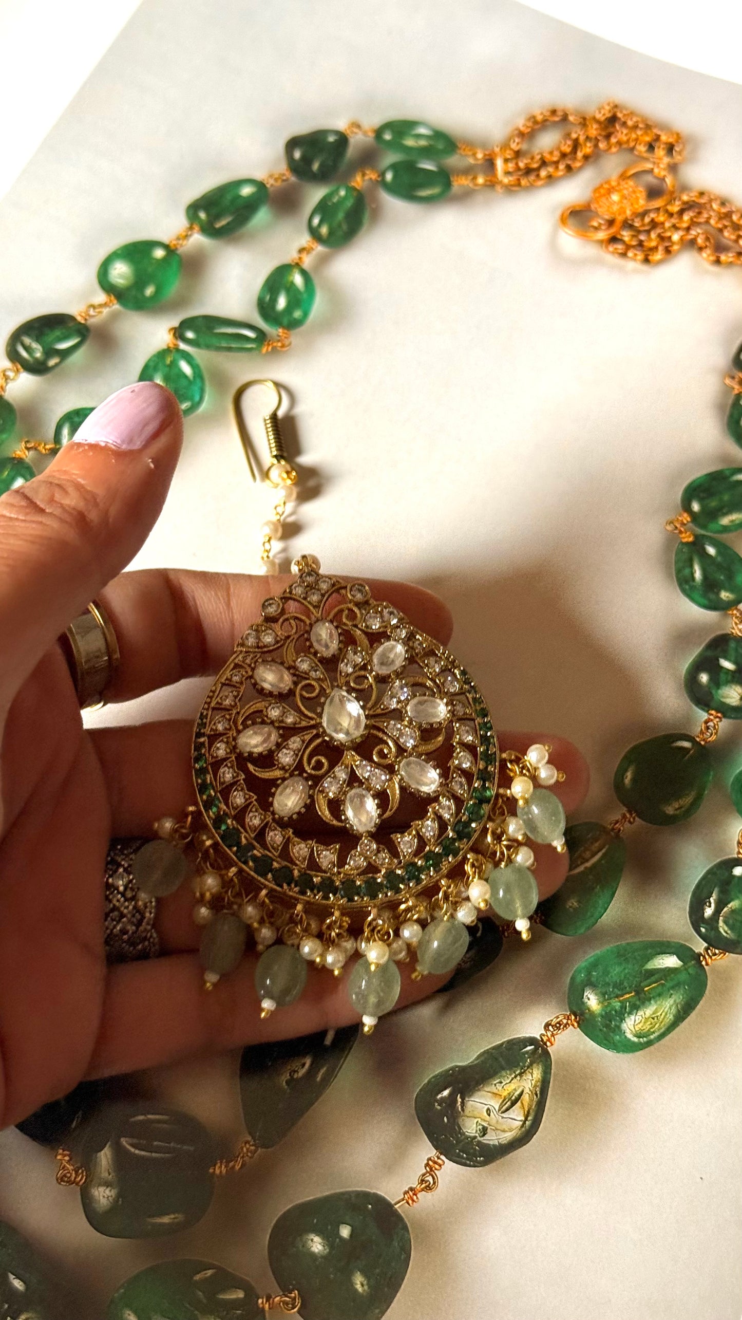 Emerald kundan with mint strawberry maangtikka