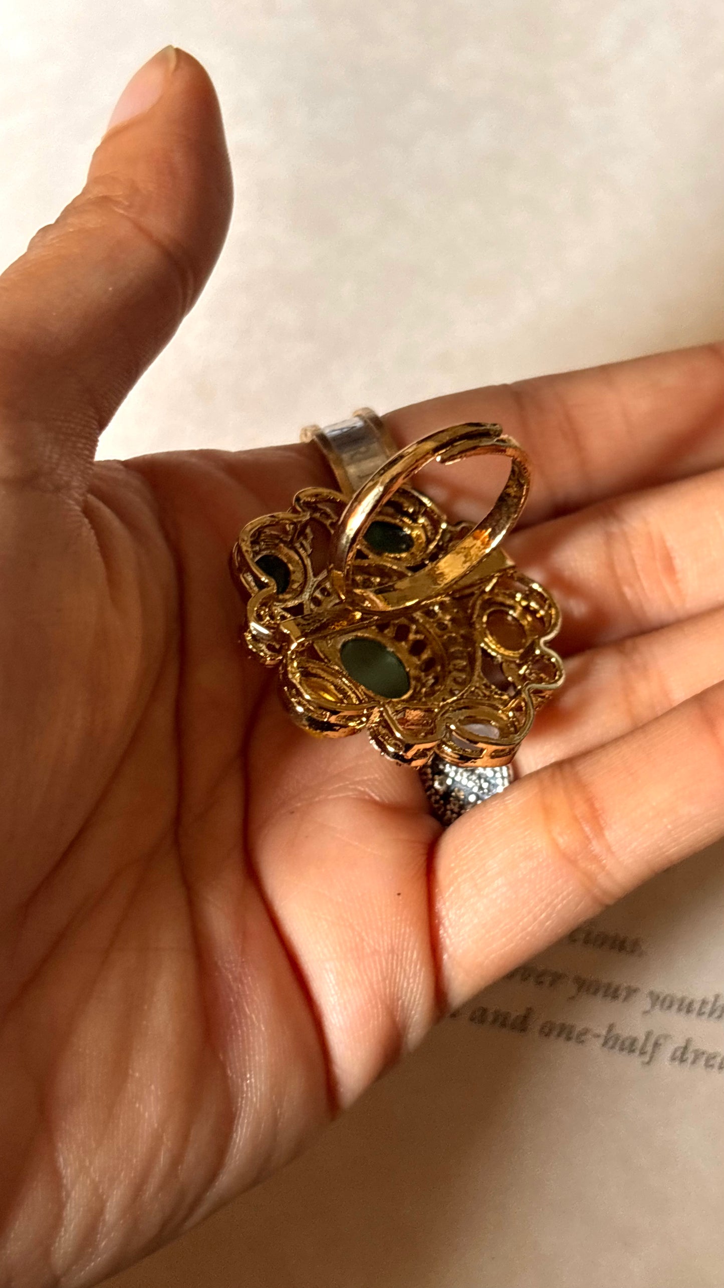 sabya inspired grey mix polki ring