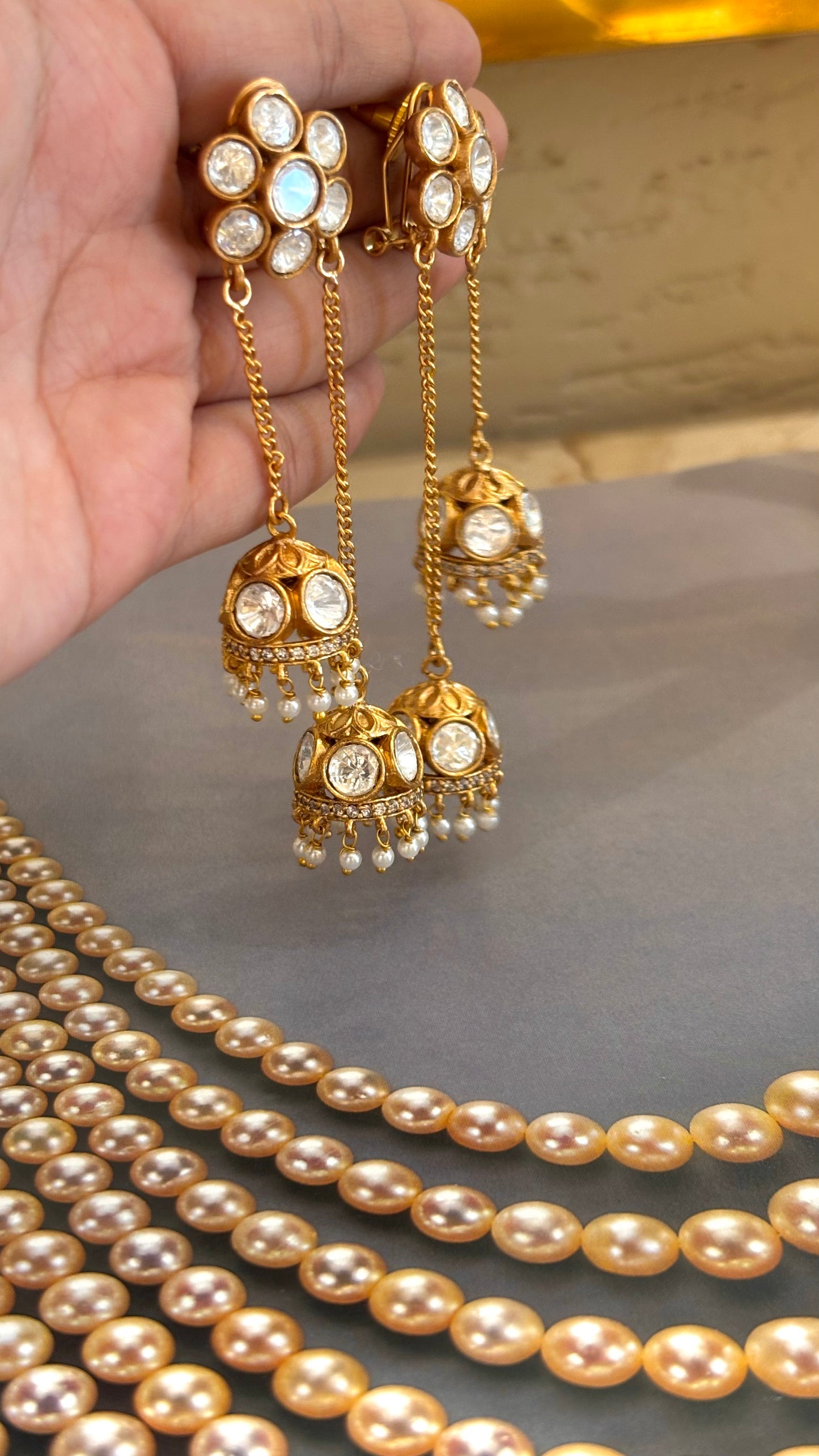 Real moissnite dual jhumki earrings