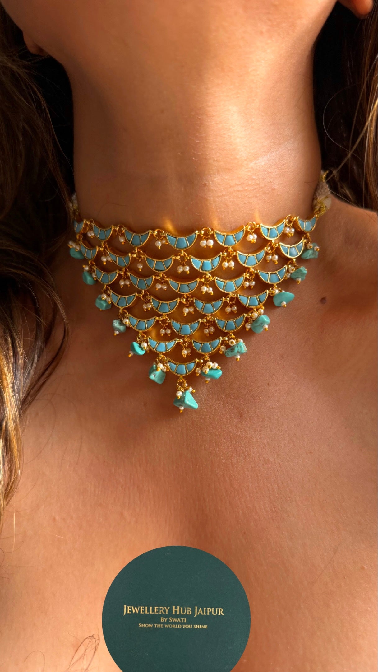 Design firoza half moon shape choker Necklace
