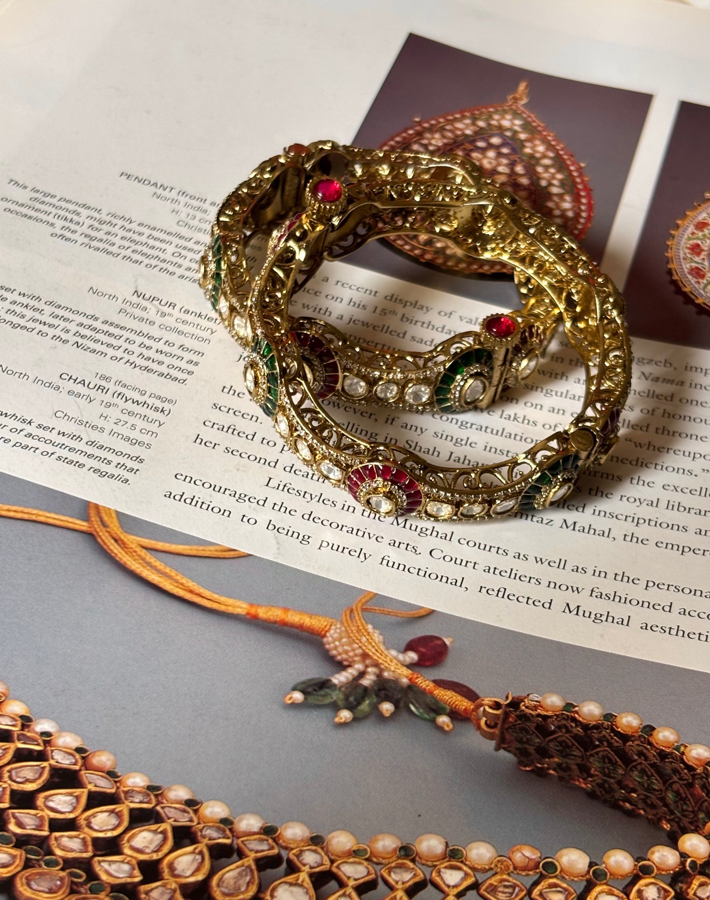 Ruby & emerald floral katdana openable bangles