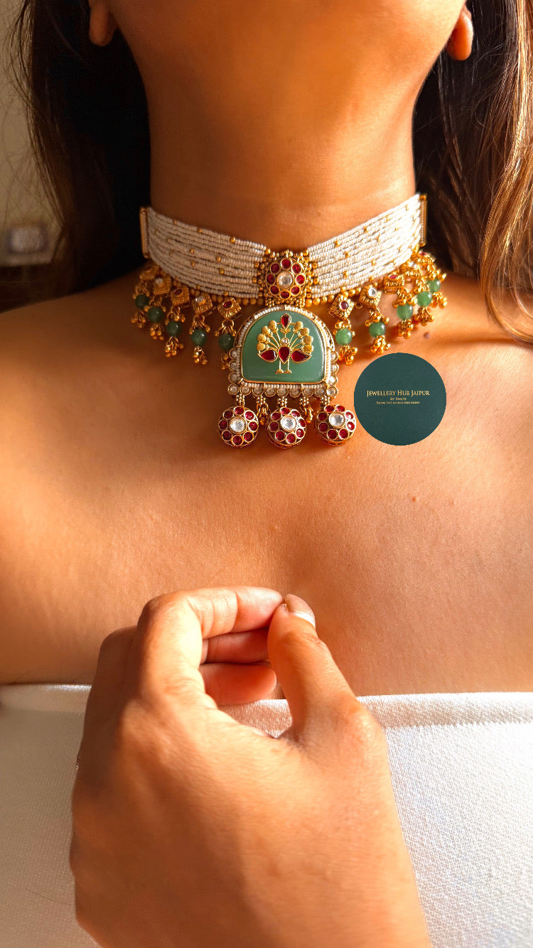 Mint inlay peacock & rani pink rajwada set