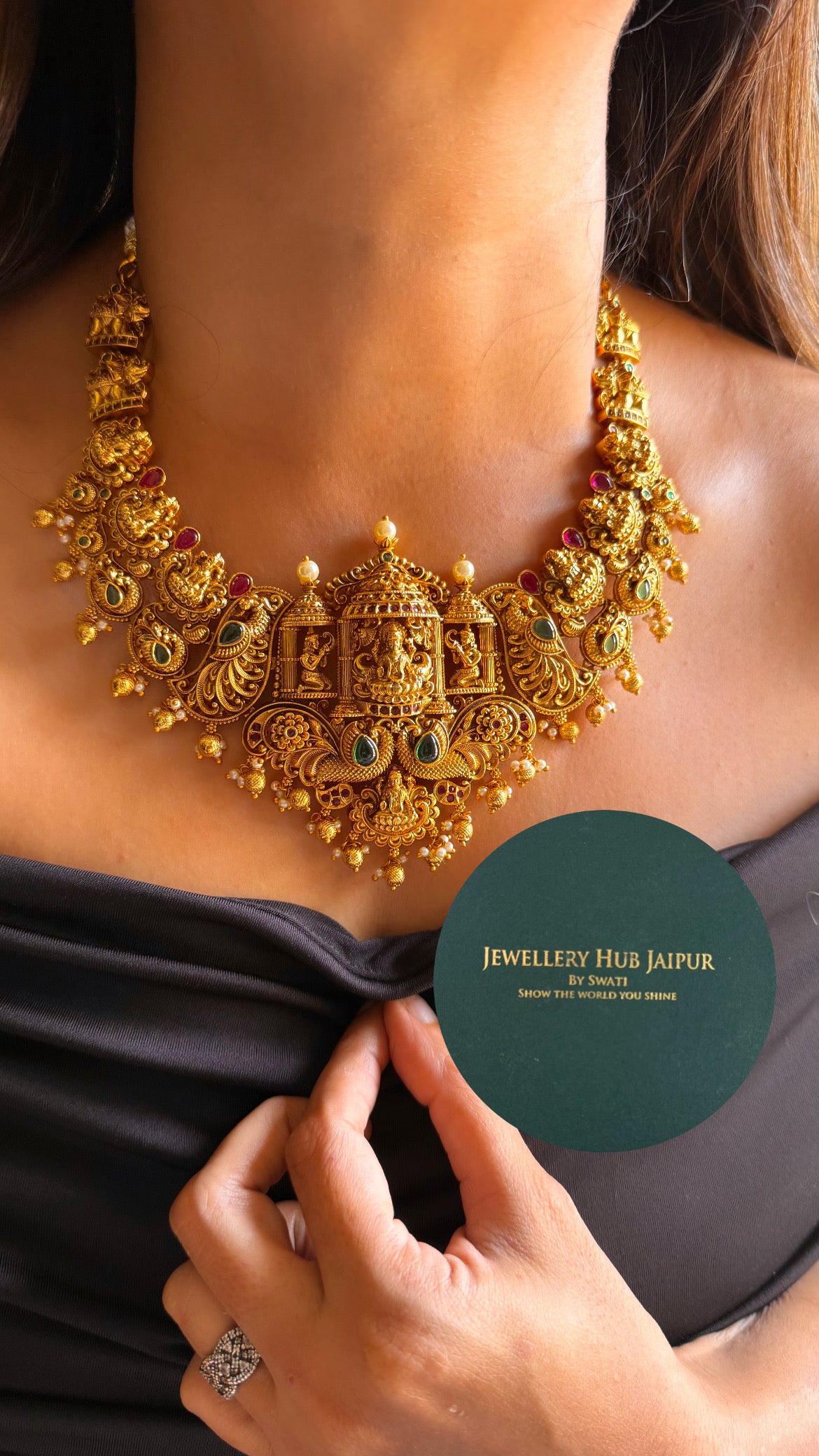 Goddess laxmi with peacock temple collar set