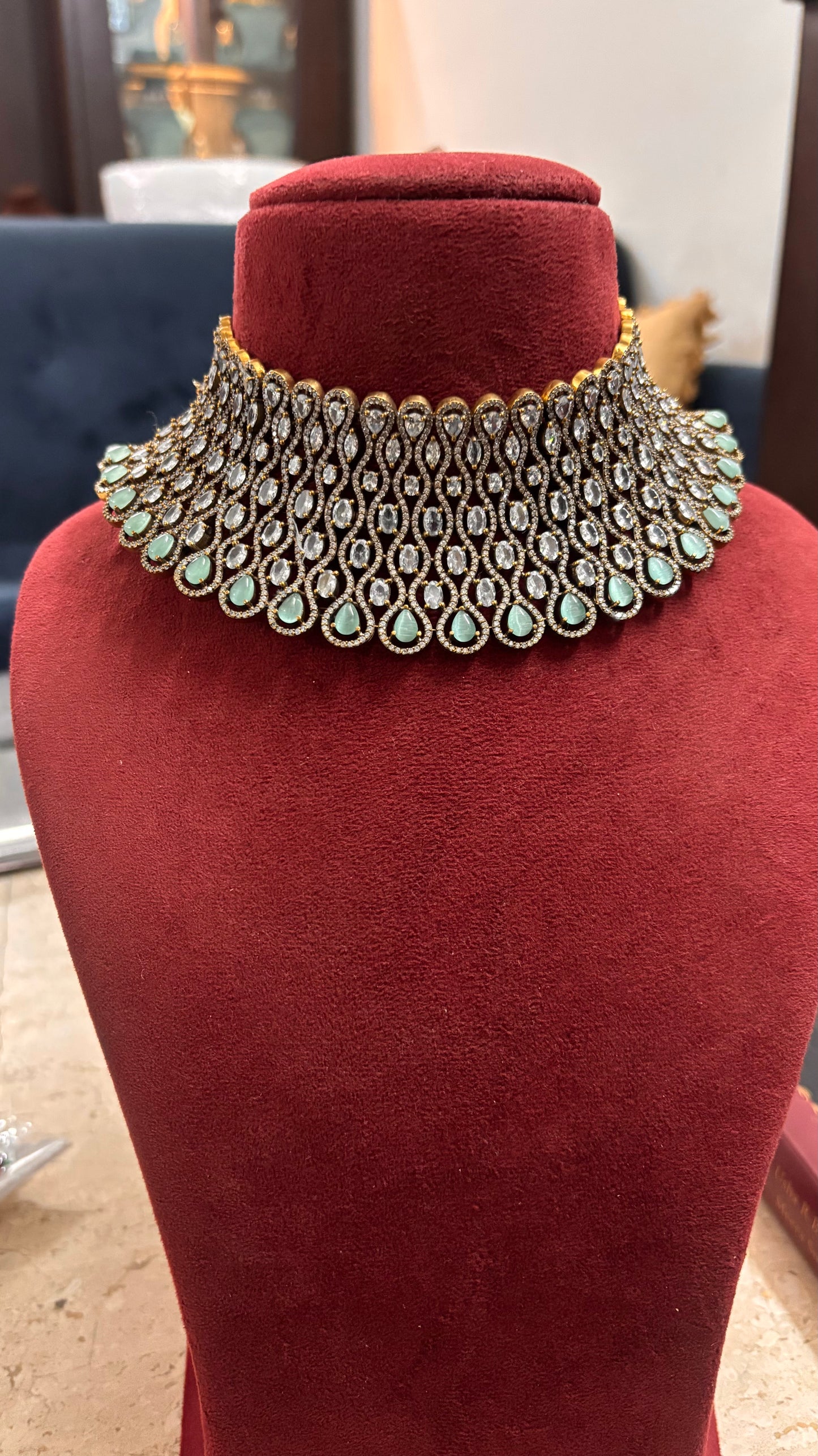 Risha mint doublet and moissanite designer choker set