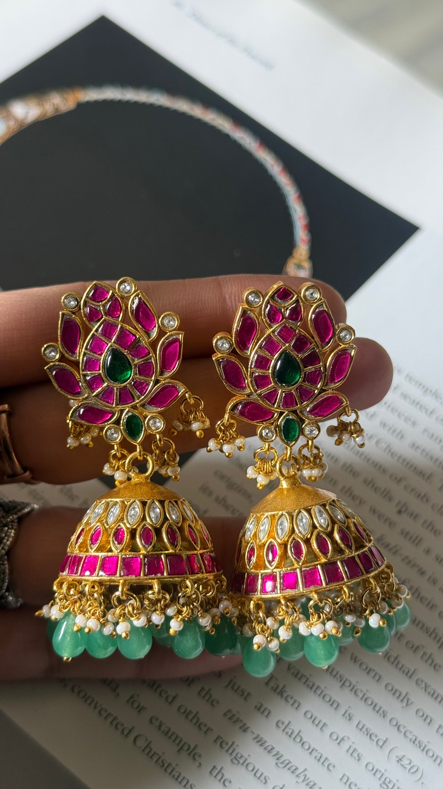 Paachi kundan real kemp lotus inspired Jhumki