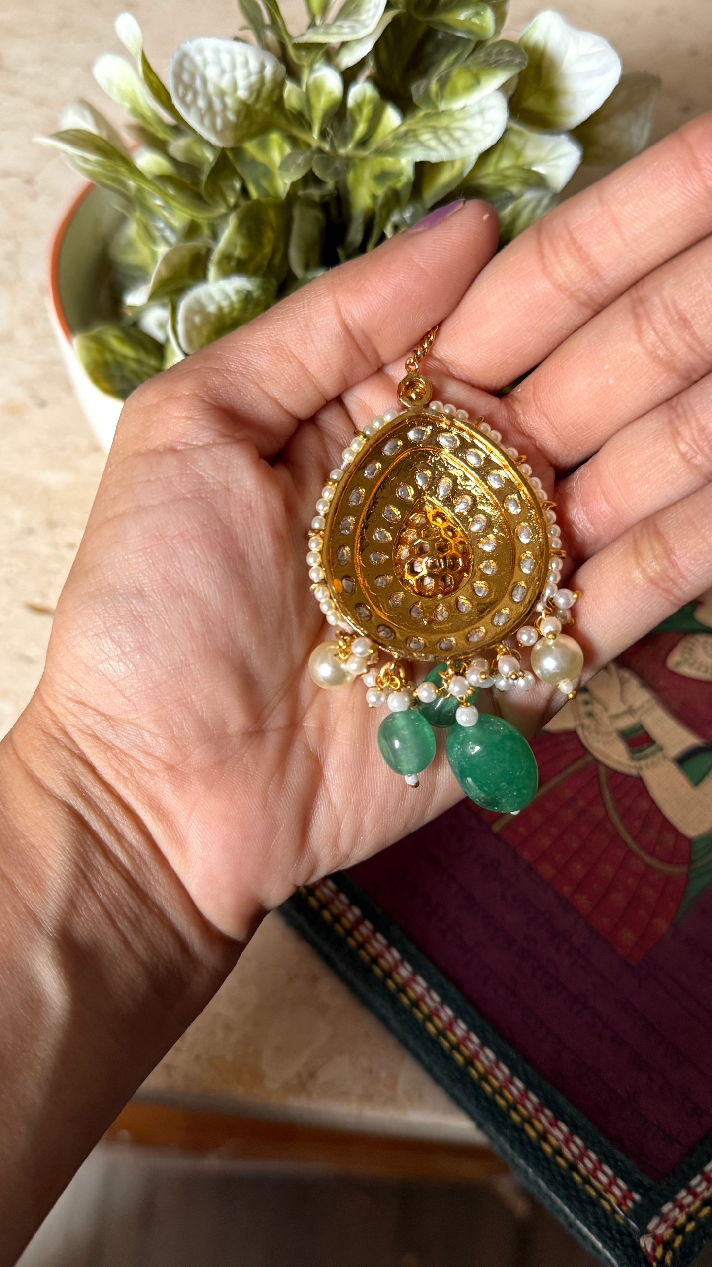 Emerald Meenakari polki maangtika