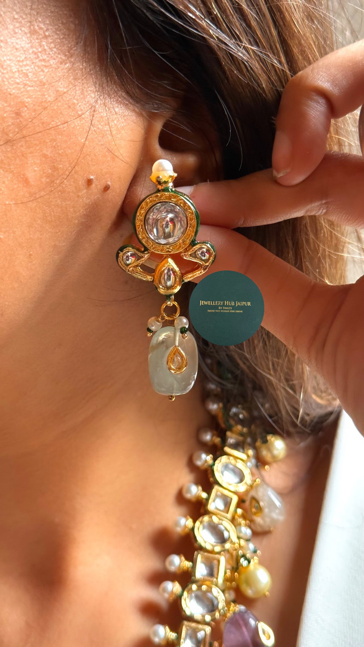 Shades of pink with mint paachi Kundan collar set