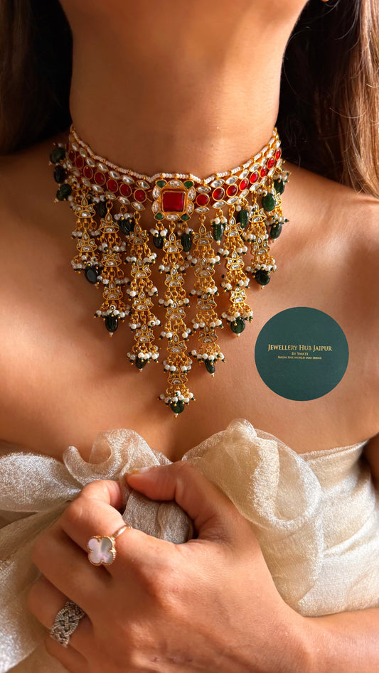 Paachi kundan ruby & emerald royal choker set