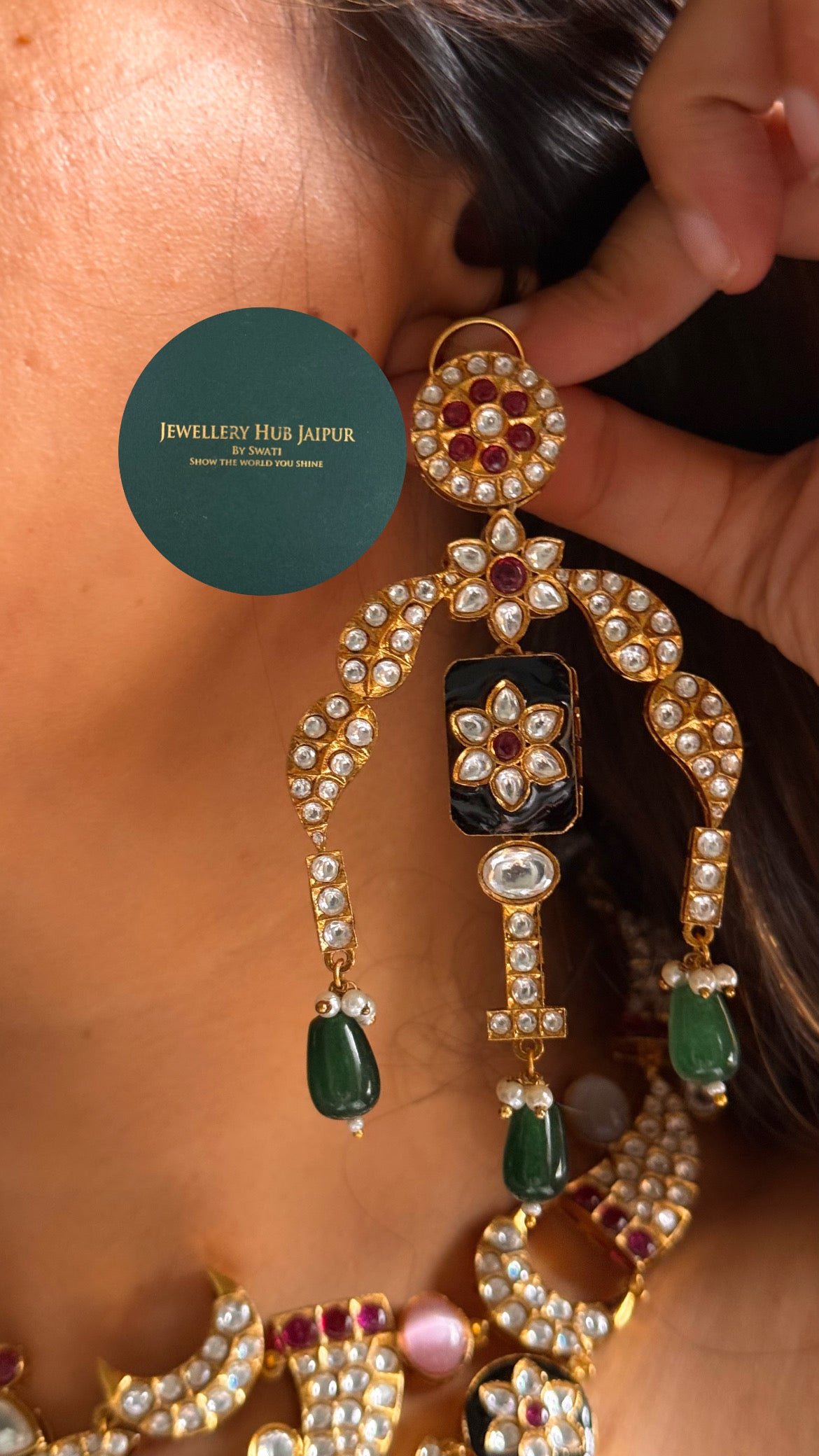 Sabyasachi inspired paachi half moon, Navratna necklace