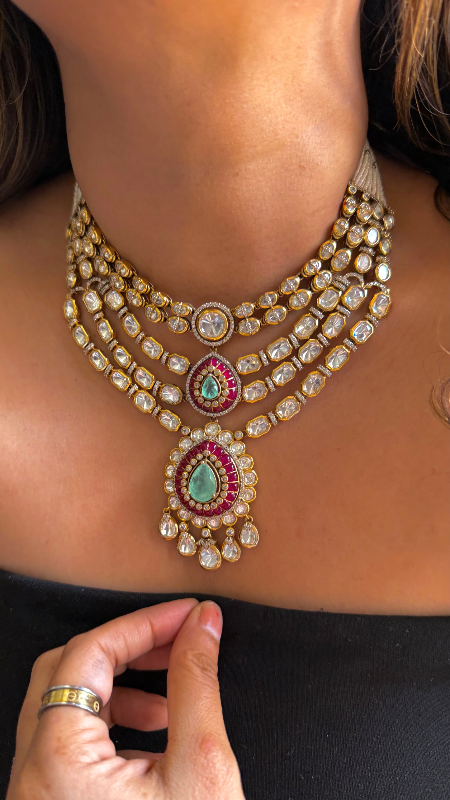 Mint & Ruby five layer Polki set