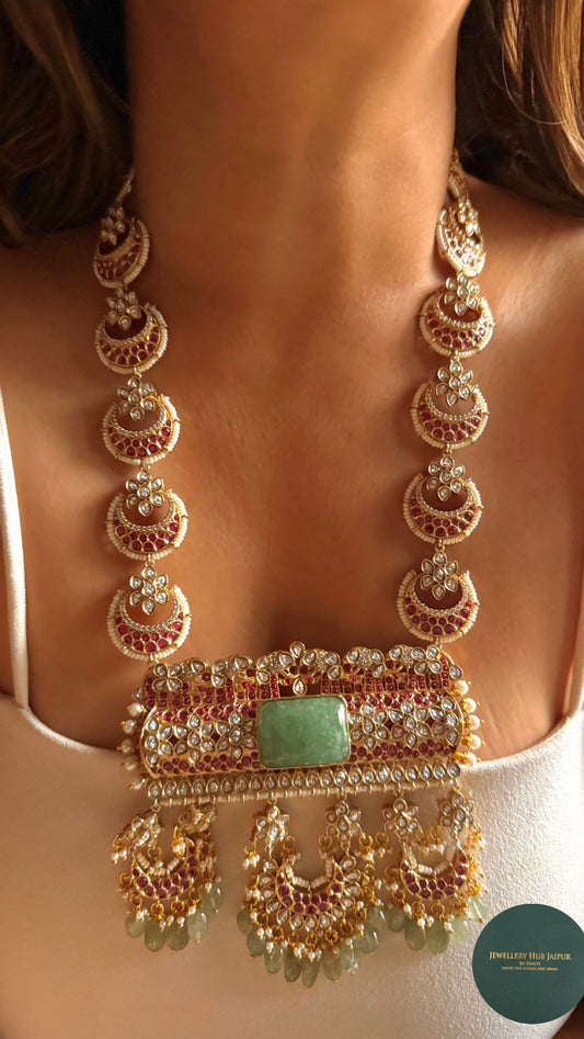 Mint doublet & ruby katdana chaand designer raani haar