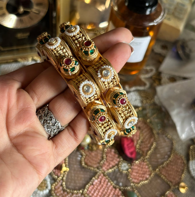 Offwhite meena and ruby rajwada bangles