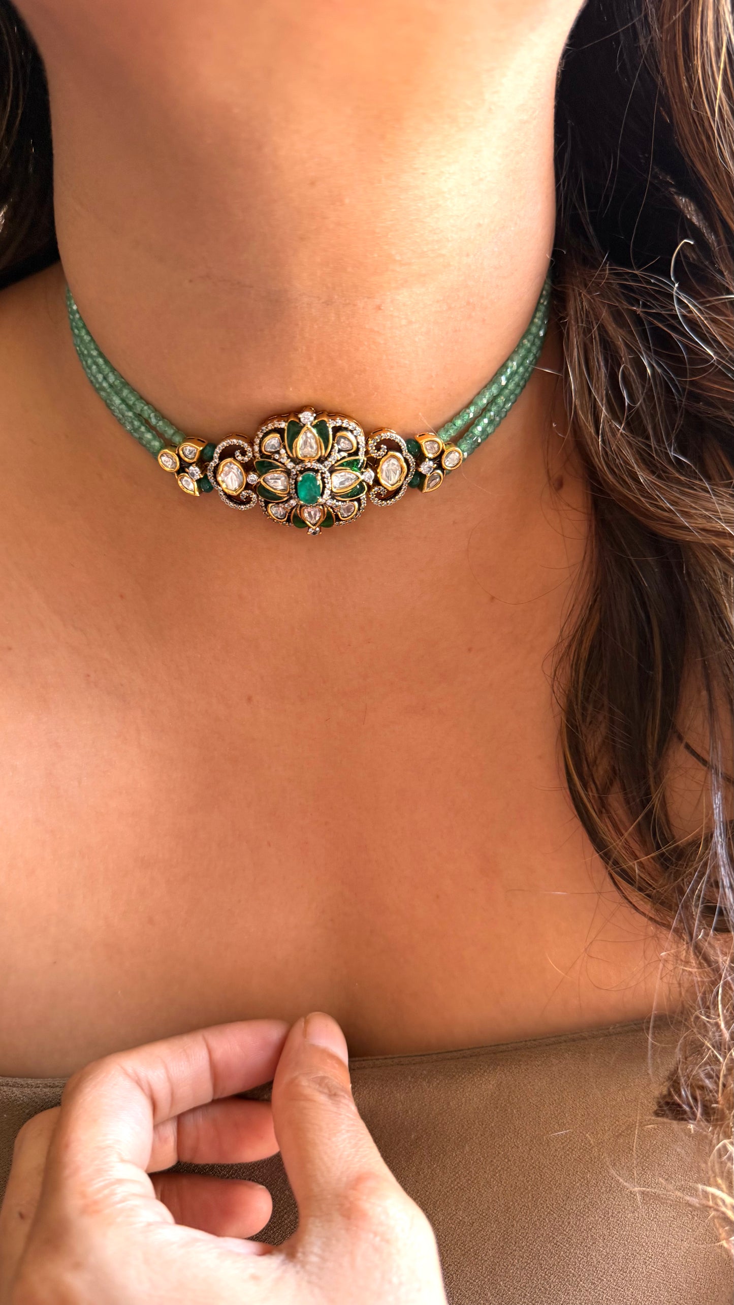 Emerald Mint string Moissanite minimalist Choker