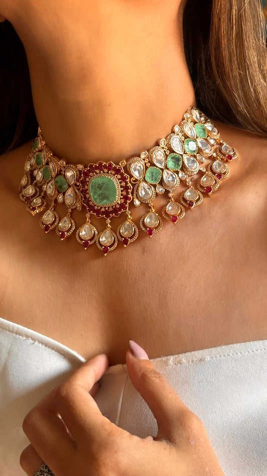 Titli Heritage mint ruby Moissanite choker