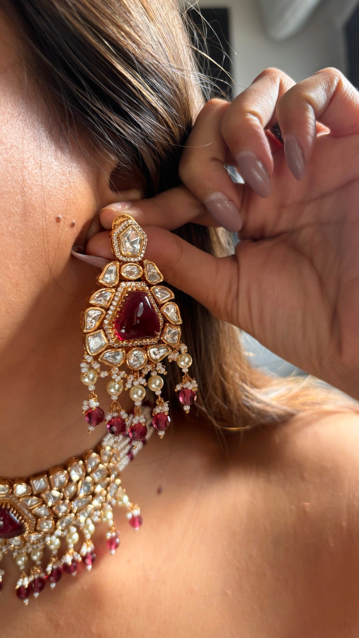 Ruby choker set with earrings